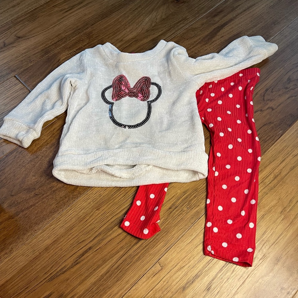 Cream Sweater and Red Polka Dot Leggings Set